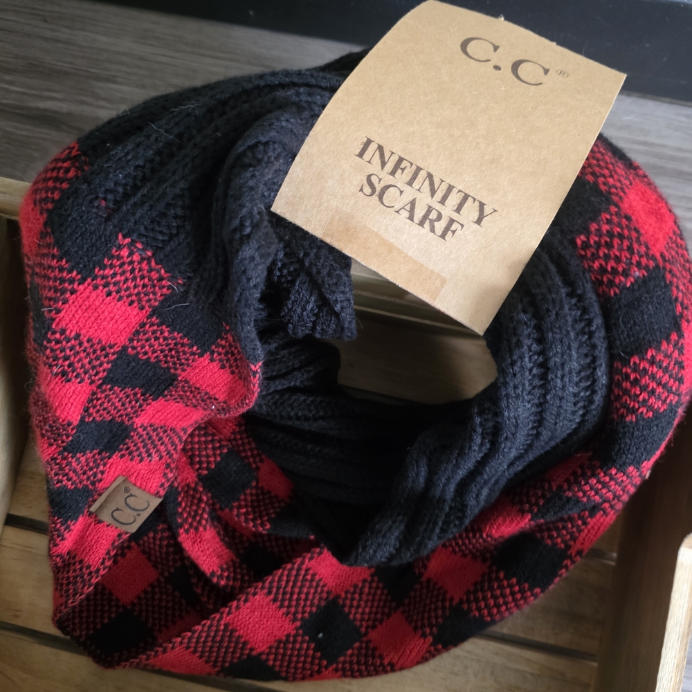 C.C Plaid Red and Black Infinity Scarf